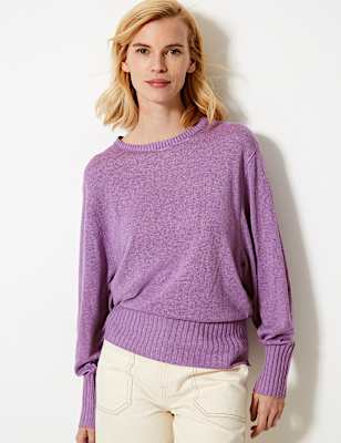 Linen Blend Round Neck Batwing Jumper