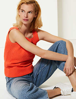 Pure Cotton Square Neck Knitted Vest Top