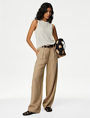 Textured Crew Neck Knitted Vest with Linen