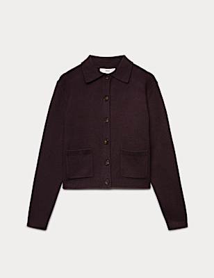 Air-Yarn Collared Relaxed Cropped Cardigan