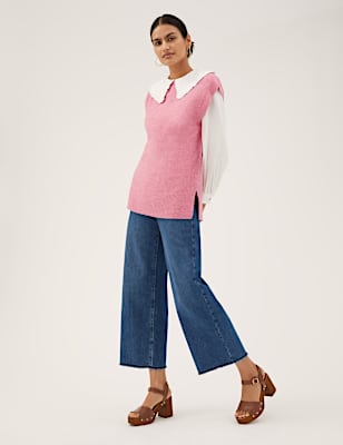 Ribbed Crew Neck Sleeveless Knitted Jumper