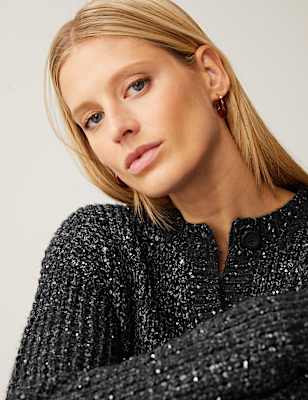 Recycled Blend Sequin Crew Neck Cardigan