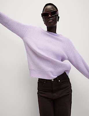 Cloud-Yarn Ribbed Crew Neck Jumper