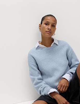 Cloud-Yarn Ribbed Crew Neck Jumper