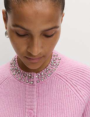 Textured Embellished Button Front Cardigan