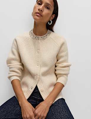 Textured Embellished Button Front Cardigan