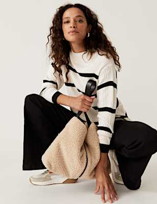 Striped Funnel Neck Relaxed Longline Jumper