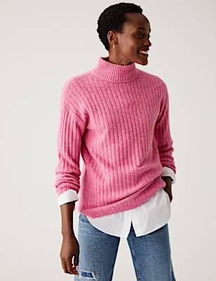 Ribbed Funnel Neck Longline Jumper