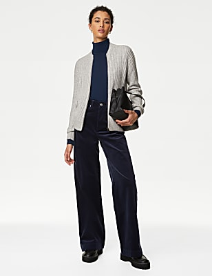 Knitted Ribbed Crew Neck Cardigan