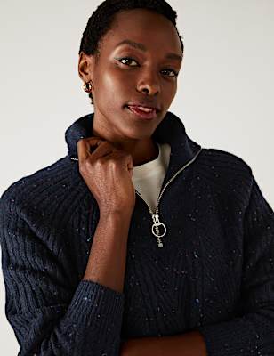 Ribbed Funnel Neck Relaxed Longline Jumper