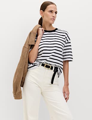 Pure Cotton Striped Relaxed Boxy T-Shirt