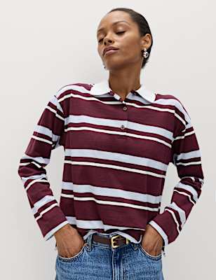 Pure Cotton Striped Long Sleeve Rugby Top