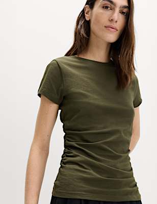 Pure Cotton Slim Fit Ruched T-Shirt