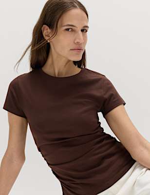 Pure Cotton Slim Fit Ruched T-Shirt