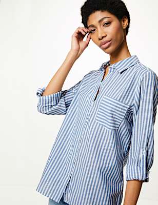 Pure Cotton Striped Button Detail Shirt