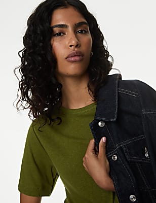 Linen Blend Crew Neck Top