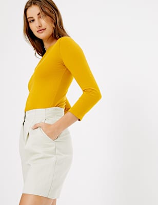 Cotton Rich Slash Neck Fitted T-Shirt