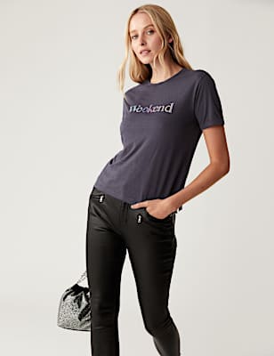 Cotton Rich Embellished Slogan T-Shirt