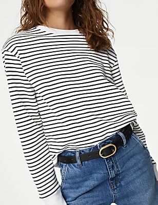 Pure Cotton Striped Crew Neck Sweatshirt