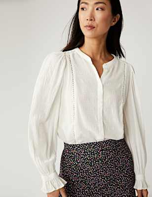 Cotton Blend Popover Blouse