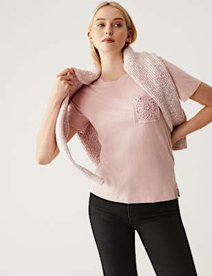 Pure Cotton Lace Pocket T-Shirt