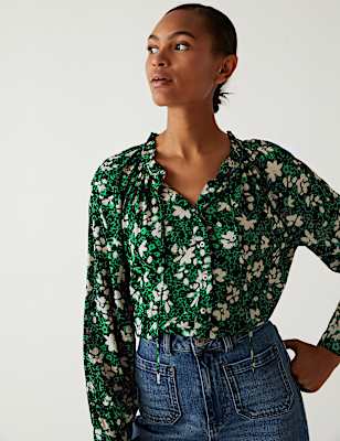 Modal Blend Floral Long Sleeve Blouse