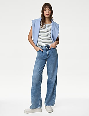 Cotton Rich Ribbed Striped Henley Top