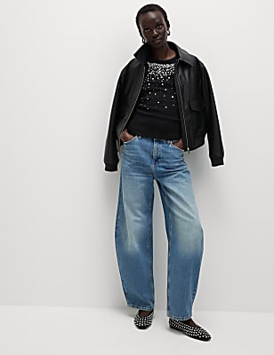 Cotton Rich Embellished Crew Neck Vest Top