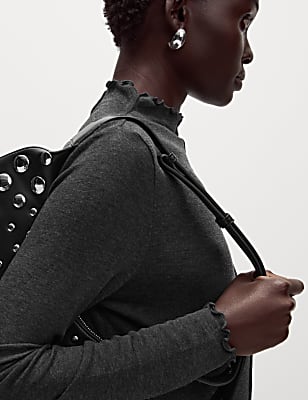 Lyocell Blend Funnel Neck Top