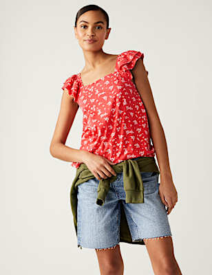 Pure Cotton Printed Ruffle Vest