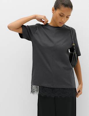 Pure Cotton Lace Hem T-Shirt
