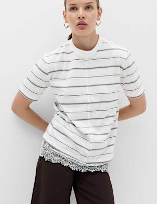 Pure Cotton Lace Hem T-Shirt