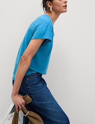 Linen Blend V-Neck Regular Fit T-Shirt