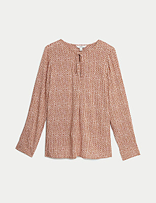 Printed Tie Neck Blouse