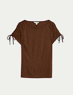 Linen Blend Ruched T-Shirt