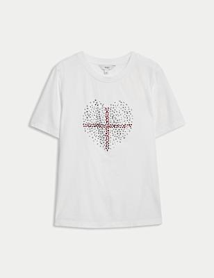 Pure Cotton Embellished Euro Heart T-Shirt