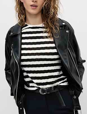 Striped Pointelle Crew Neck T-Shirt