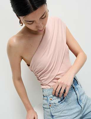 Cotton Rich Ribbed Off The Shoulder Top