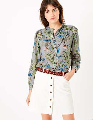Cotton Blend Floral Print Blouse
