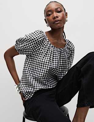 Lyocell Rich Printed Crew Neck Blouse