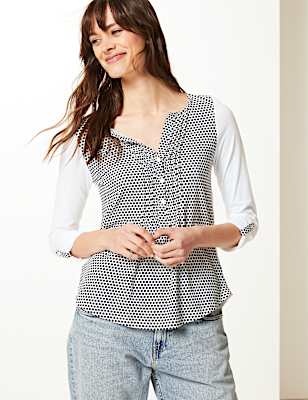 Polka Dot Regular Fit Woven Detail Blouse
