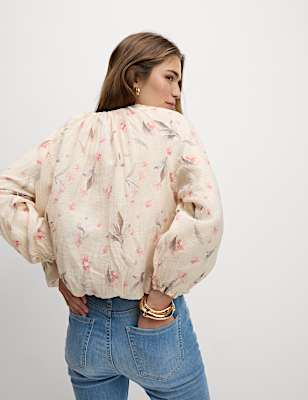 Lyocell Rich Floral Bubble Hem Blouse
