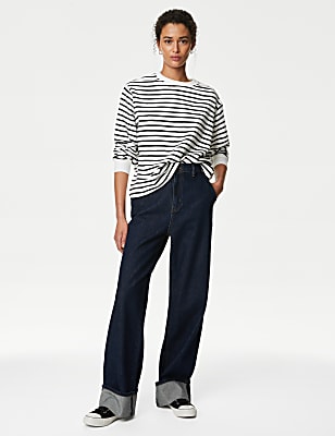 Cotton Rich Striped Crew Neck Sweatshirt