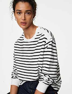 Cotton Rich Striped Crew Neck Sweatshirt