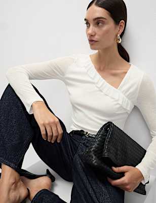 Jersey Asymmetric Ruffle Neck Top