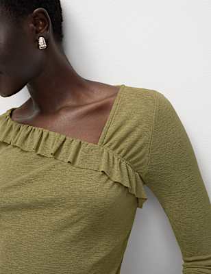 Jersey Asymmetric Ruffle Neck Top