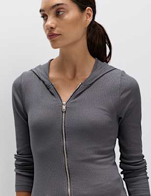 Cotton Rich Slim Fit Ribbed Hoodie