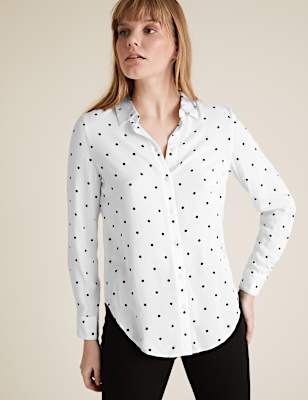 Polka Dot Longline Long Sleeve Shirt