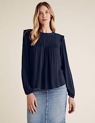 Pintuck Long Sleeve Blouse