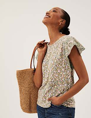 Pure Cotton Embroidered Sleeveless Vest Top